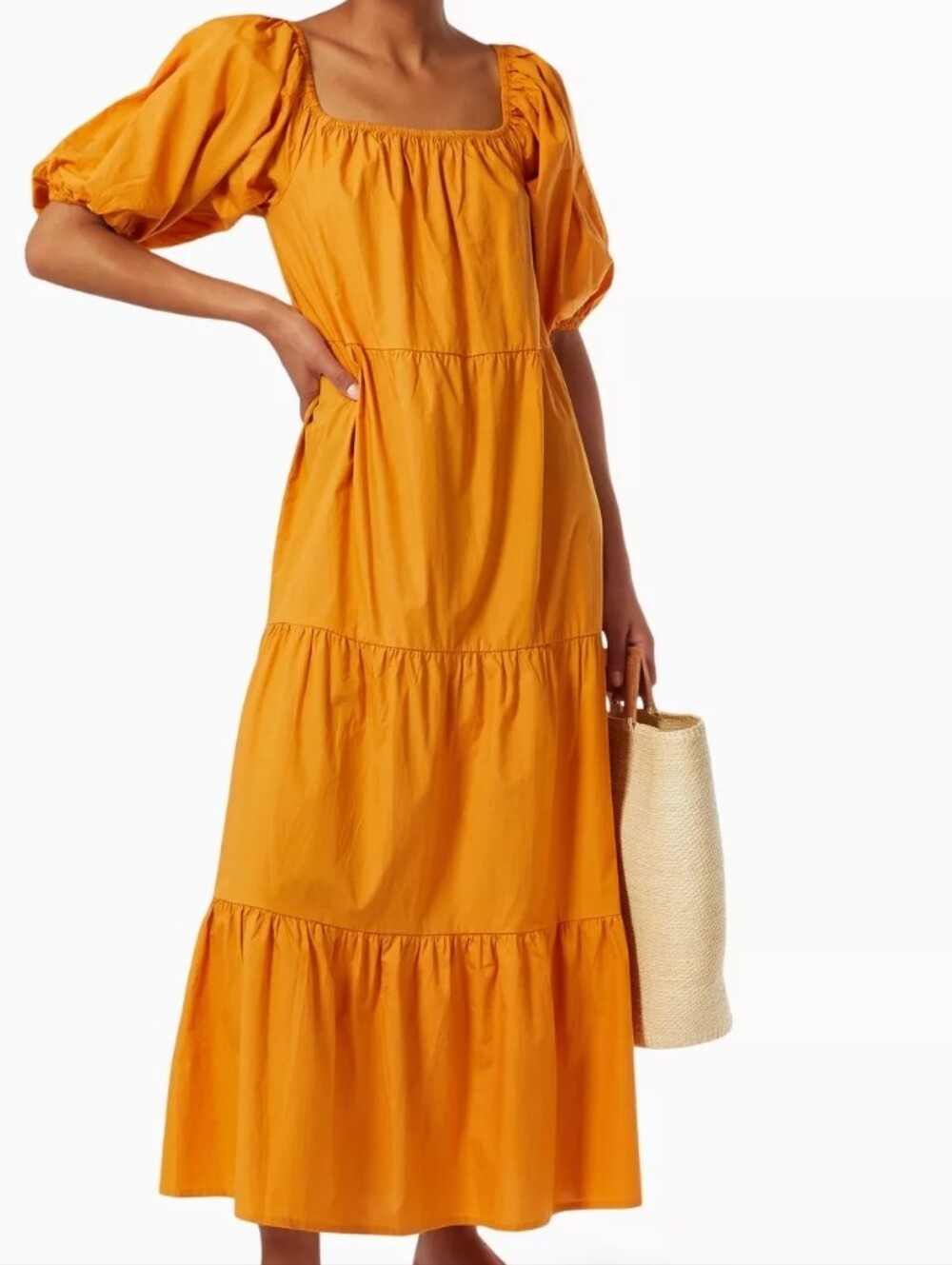 FAITHFULL THE BRAND Ronan Midi Dress Plain Orange Size Large